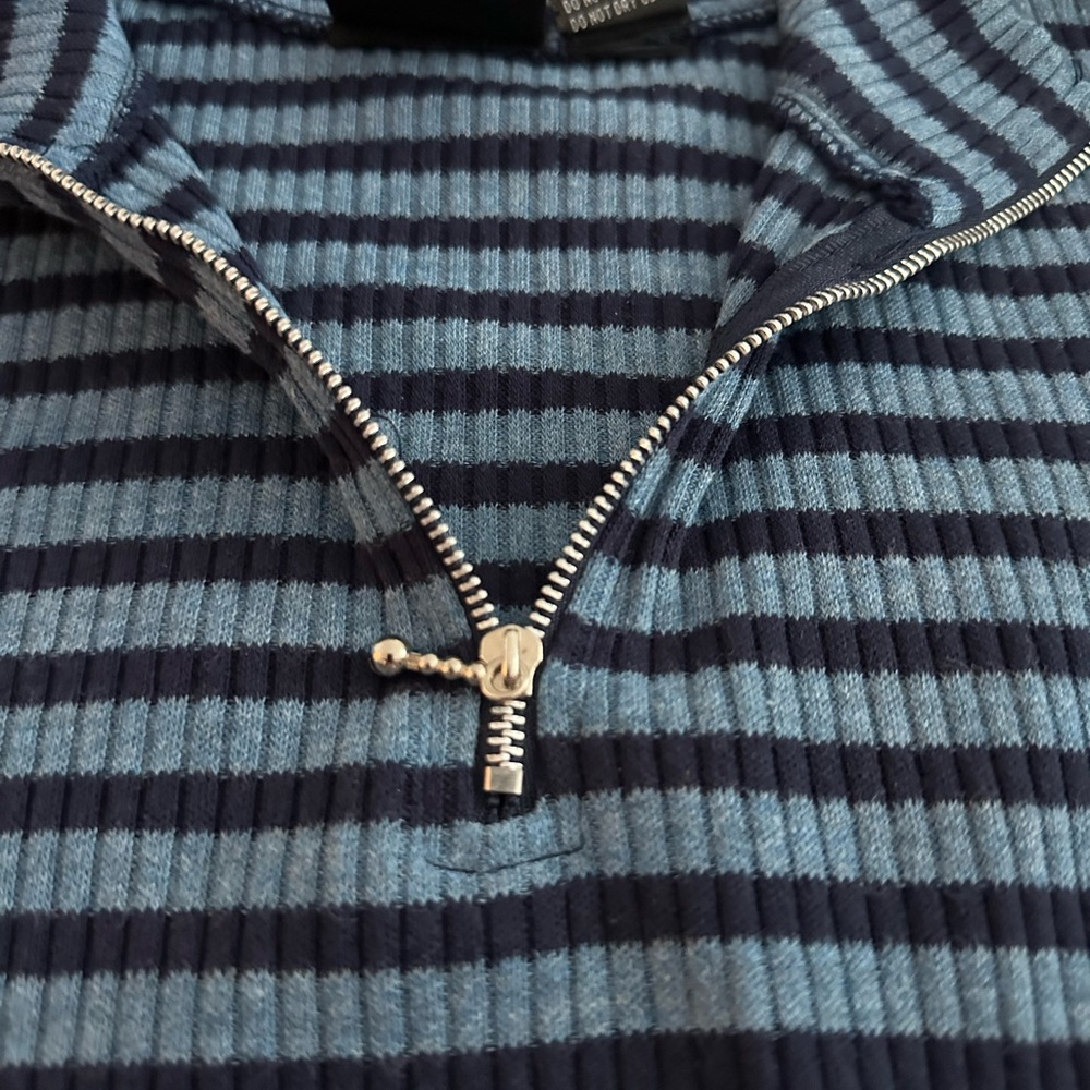 Stylish Blue Striped Zip Up Top